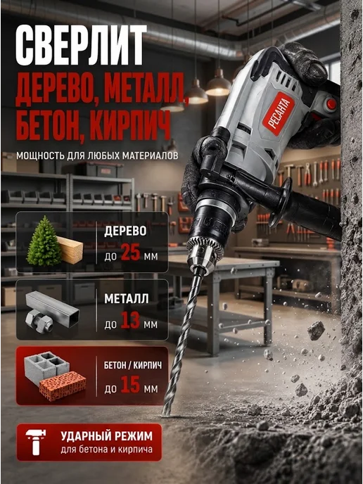 Дрель электрическая от сети ударная ДУ-15/850 — фото 2