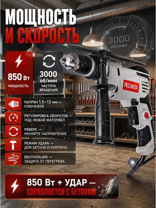 Дрель электрическая от сети ударная ДУ-15/850 — фото 3