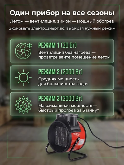 Пушка тепловая электрическая для дома ТЭПК-3000К — фото 2