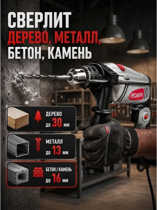 Дрель электрическая от сети ударная ДУ‑16/1100МК — фото 2