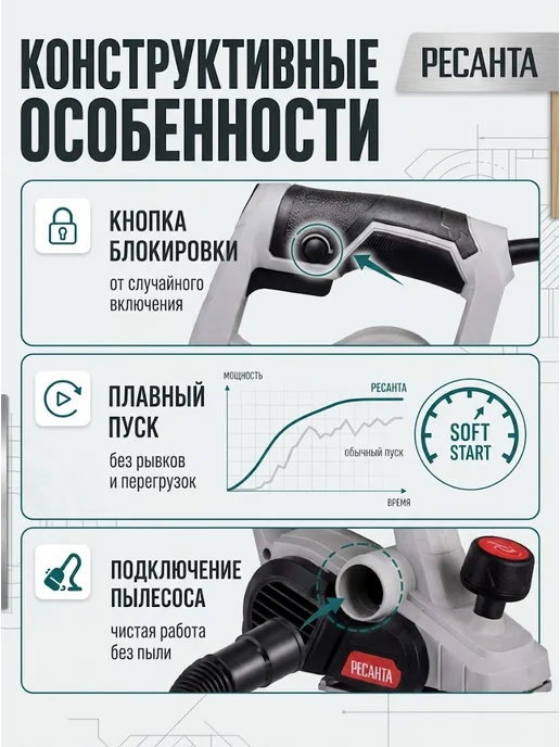 Рубанок электрический по дереву мощный широкий Р-82/800 — фото 4