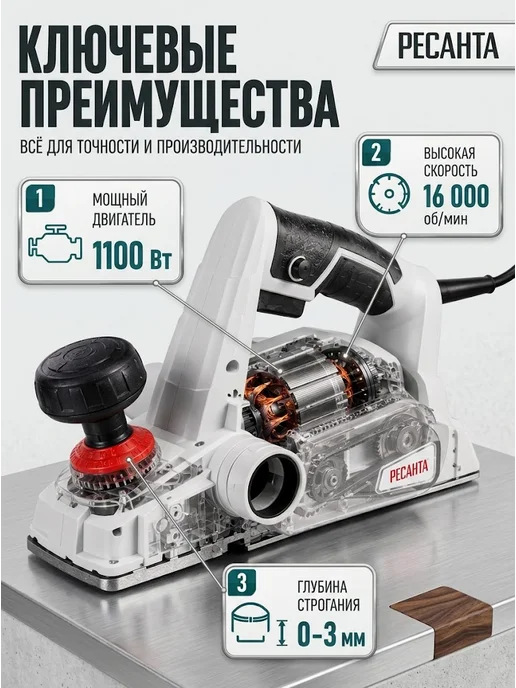 Рубанок электрический по дереву мощный широкий Р-82/1100 — фото 2