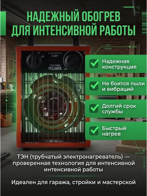 Пушка тепловая электрическая для дома ТЭП-3000Н — фото 4