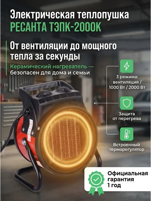 Пушка тепловая электрическая для дома ТЭПК-2000К