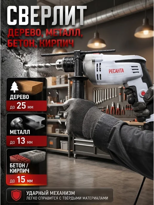 Дрель электрическая от сети ударная ДУ-15/950М — фото 2