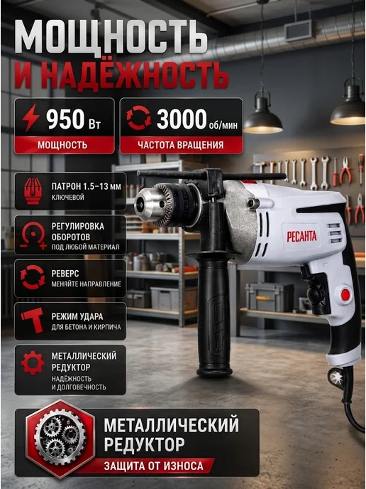 Дрель электрическая от сети ударная ДУ-15/950М — фото 3