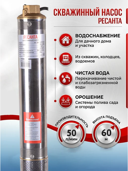 Насос погружной скважинный для воды НС 50/60 проф — фото 3