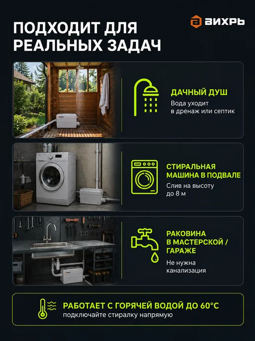 Насос канализационный для кухни, душа, раковины КН-300 — фото 2